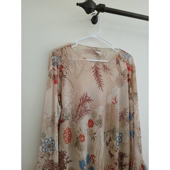 MKM Vintage Y2K Women's 1X Blouse Floral Ruffled Sleeves Sheer Romantic Festival - Picture 4 of 7